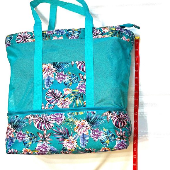 **3/$27** Zip Mesh Tote Insulated Cooler Compartment Wet Storage Beach Bag EUC - Picture 7 of 8